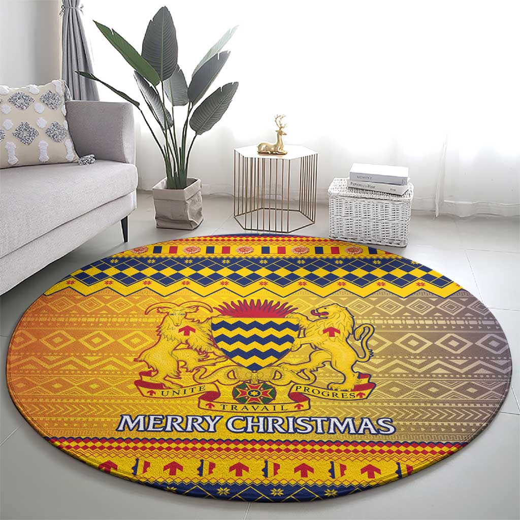 Chad Christmas Round Carpet Coat Of Arms Merry Christmas