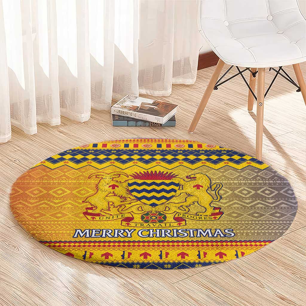 Chad Christmas Round Carpet Coat Of Arms Merry Christmas