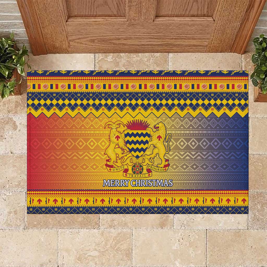 Chad Christmas Rubber Doormat Coat Of Arms Merry Christmas - Wonder Print Shop