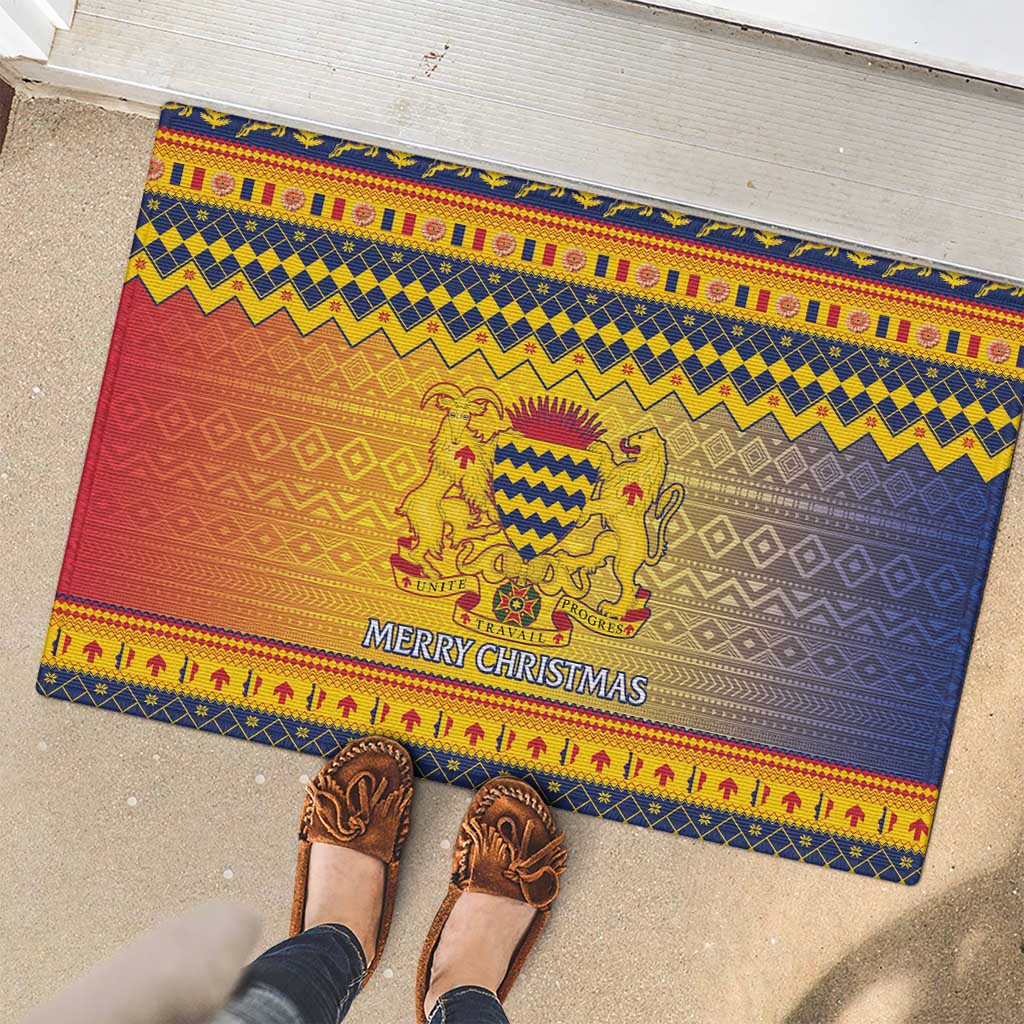 Chad Christmas Rubber Doormat Coat Of Arms Merry Christmas - Wonder Print Shop
