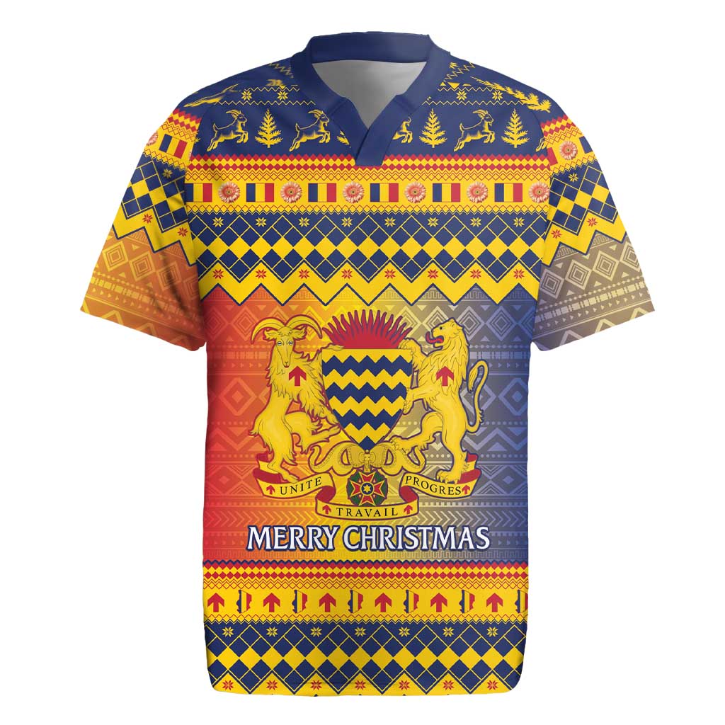 Chad Christmas Rugby Jersey Coat Of Arms Merry Christmas - Wonder Print Shop