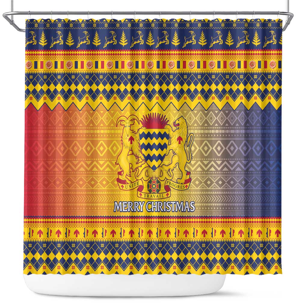 Chad Christmas Shower Curtain Coat Of Arms Merry Christmas