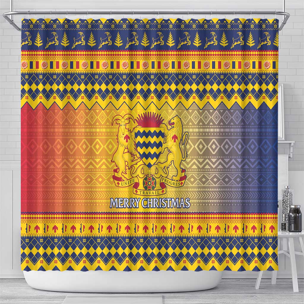 Chad Christmas Shower Curtain Coat Of Arms Merry Christmas