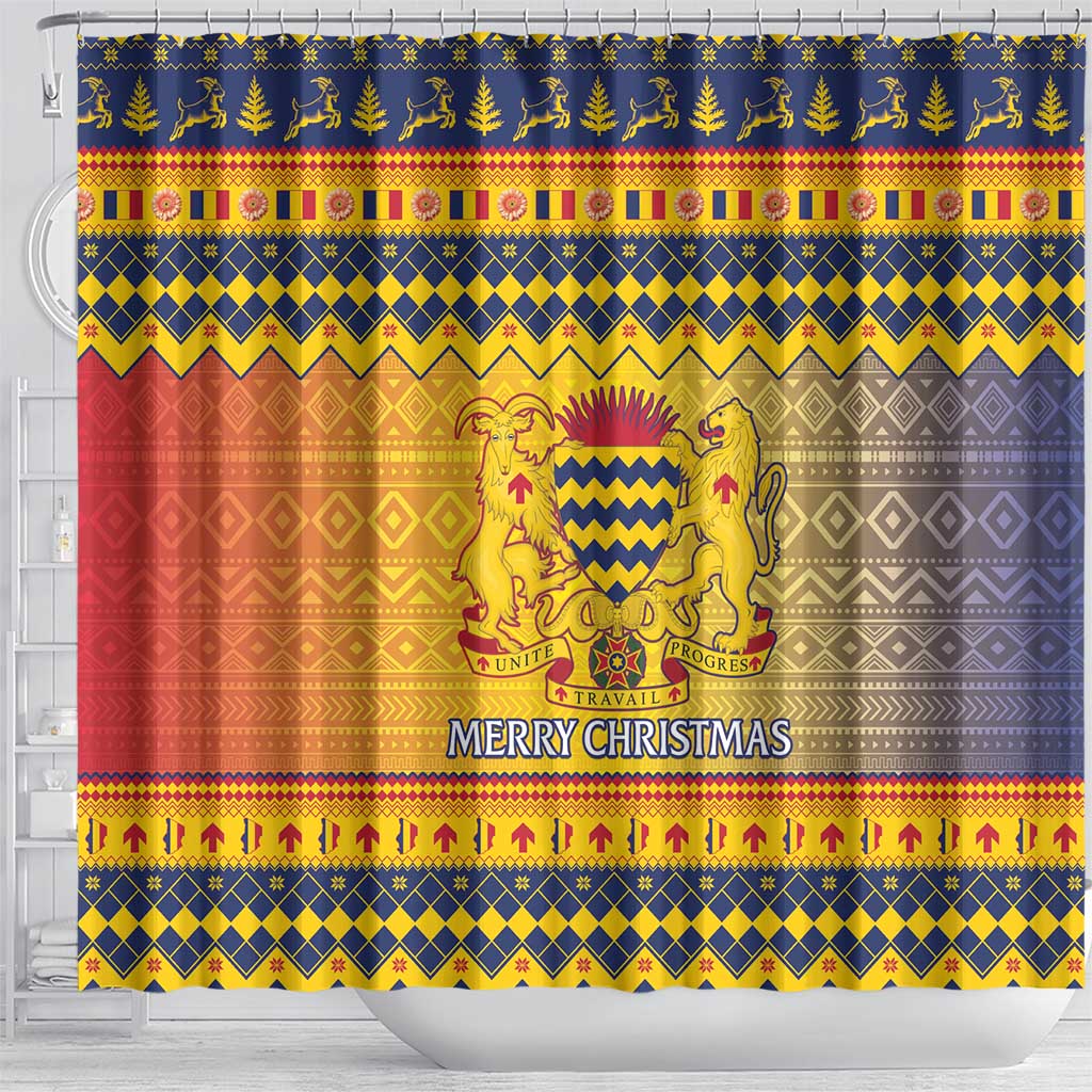 Chad Christmas Shower Curtain Coat Of Arms Merry Christmas
