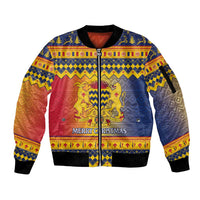 Chad Christmas Sleeve Zip Bomber Jacket Coat Of Arms Merry Christmas - Wonder Print Shop
