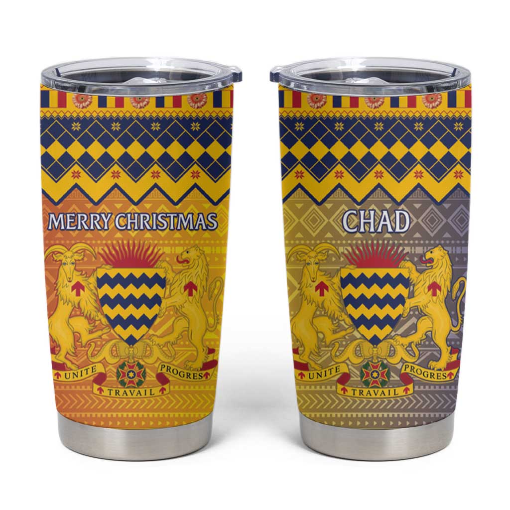 Chad Christmas Tumbler Cup Coat Of Arms Merry Christmas - Wonder Print Shop