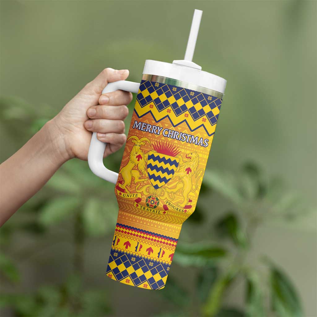 Chad Christmas Tumbler With Handle Coat Of Arms Merry Christmas - Wonder Print Shop