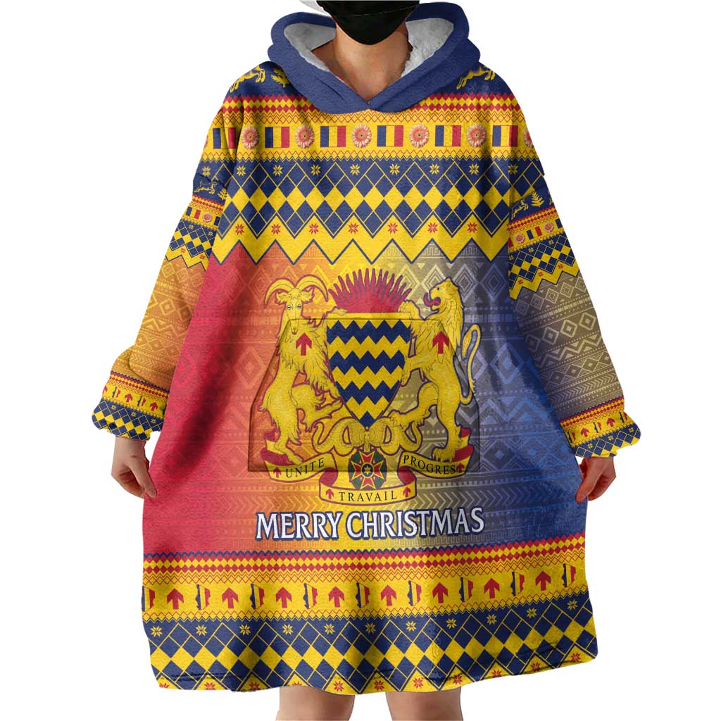 Chad Christmas Wearable Blanket Hoodie Coat Of Arms Merry Christmas - Wonder Print Shop