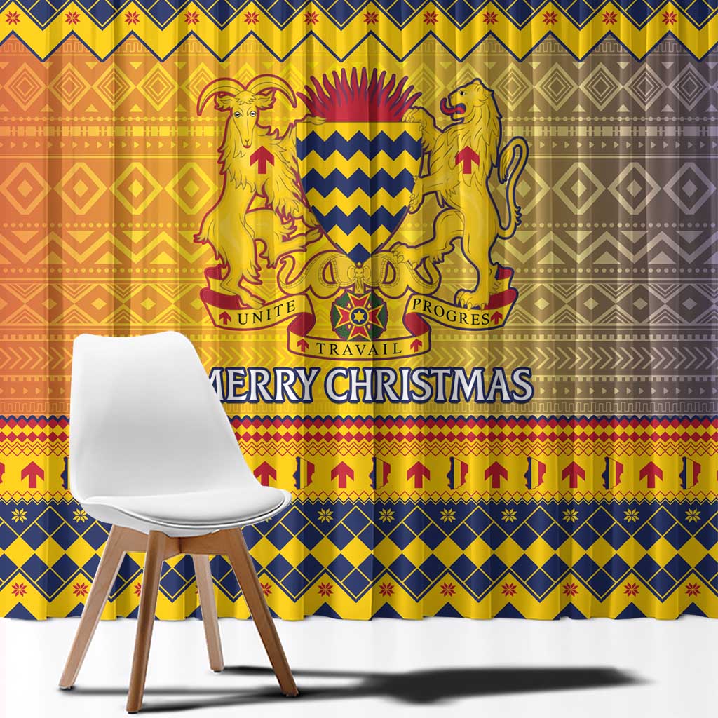 Chad Christmas Window Curtain Coat Of Arms Merry Christmas - Wonder Print Shop