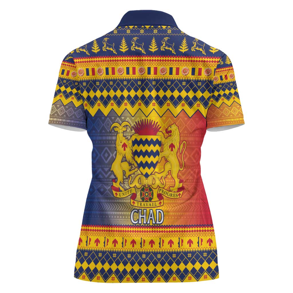 Chad Christmas Women Polo Shirt Coat Of Arms Merry Christmas - Wonder Print Shop