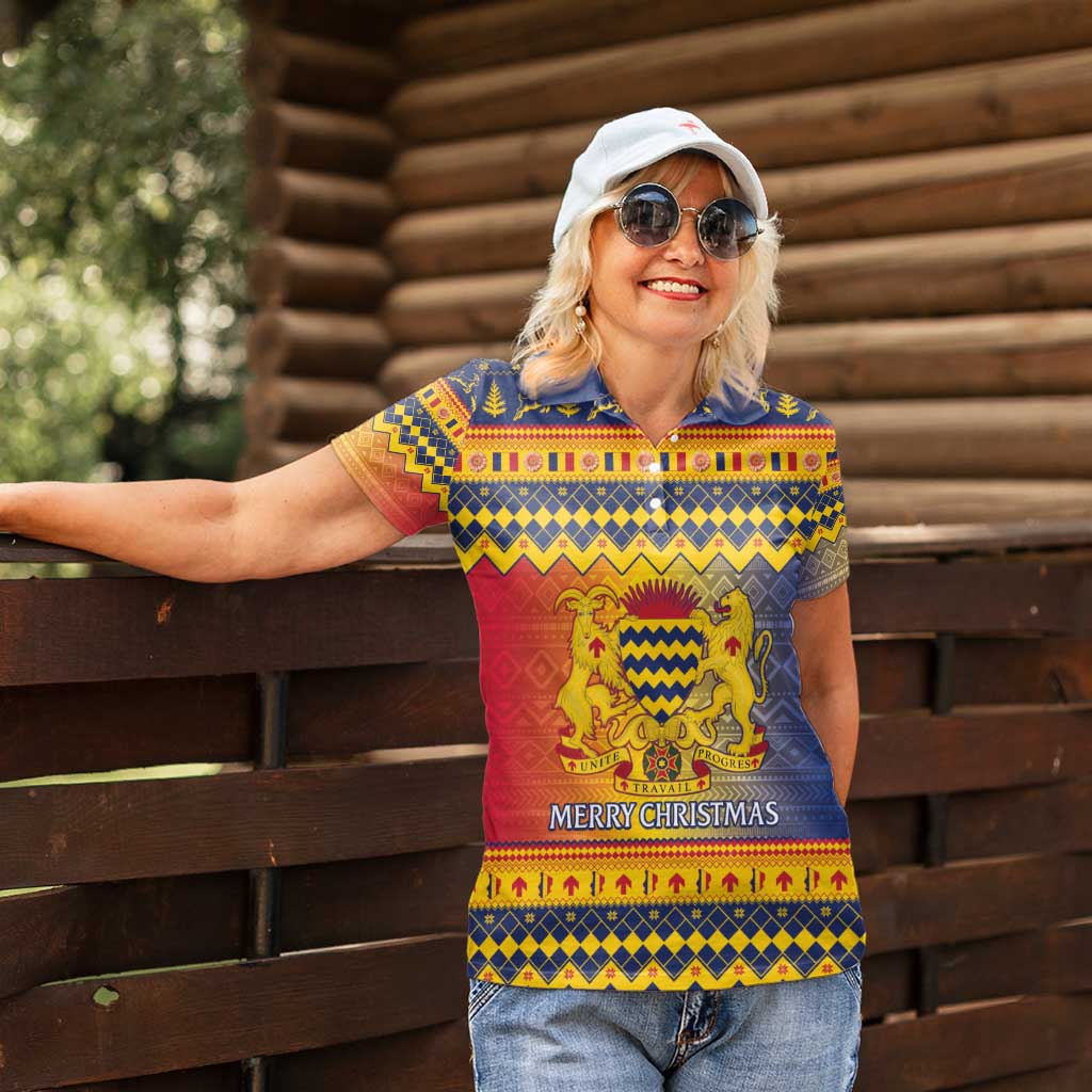 Chad Christmas Women Polo Shirt Coat Of Arms Merry Christmas - Wonder Print Shop