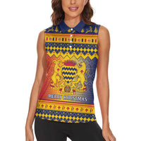 Chad Christmas Women Sleeveless Polo Shirt Coat Of Arms Merry Christmas - Wonder Print Shop