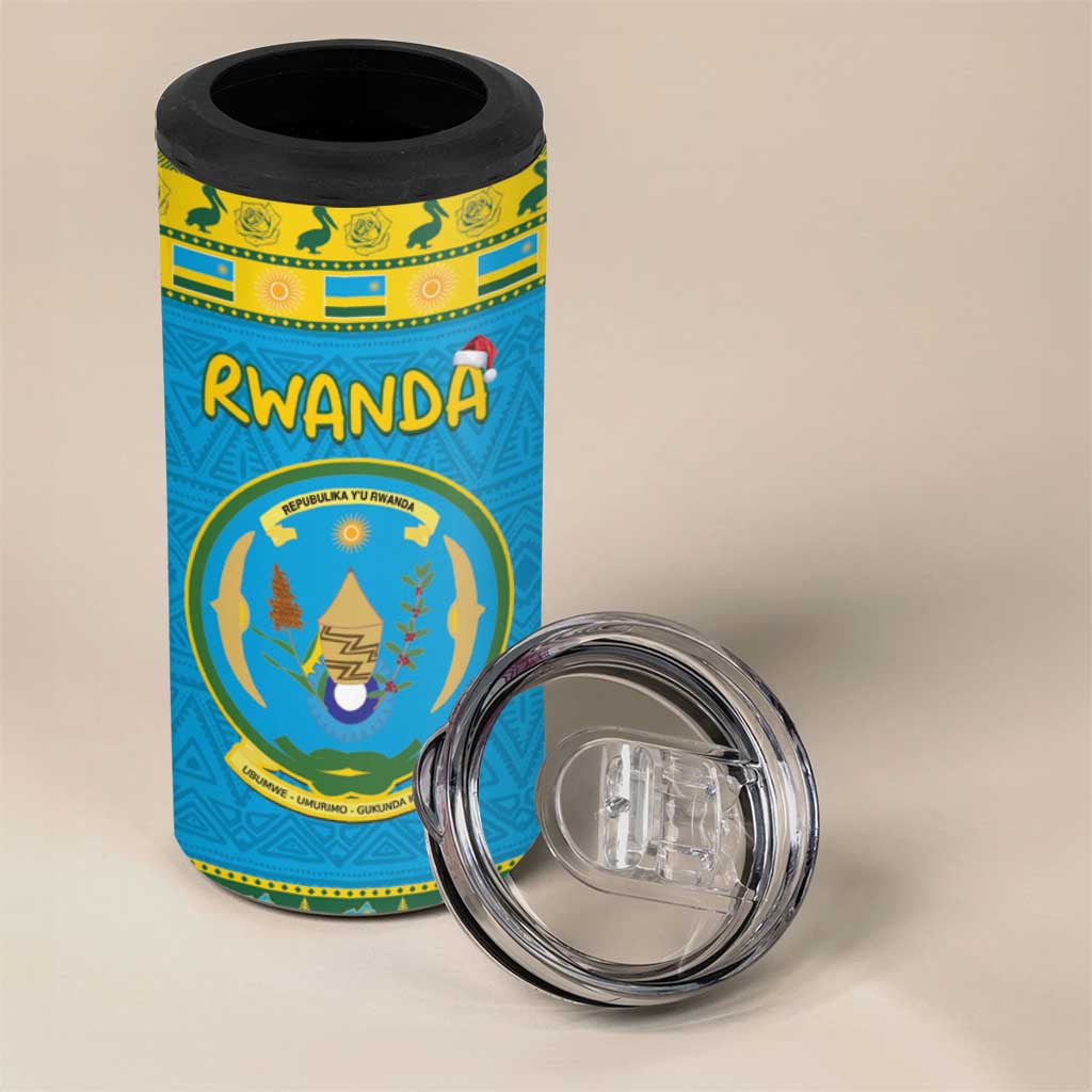 Rwanda Christmas 4 in 1 Can Cooler Tumbler Coat Of Arms Noheli Nziza - Wonder Print Shop