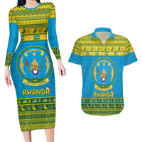 Rwanda Christmas Couples Matching Long Sleeve Bodycon Dress and Hawaiian Shirt Coat Of Arms Noheli Nziza - Wonder Print Shop