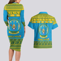 Rwanda Christmas Couples Matching Long Sleeve Bodycon Dress and Hawaiian Shirt Coat Of Arms Noheli Nziza - Wonder Print Shop