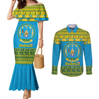 Rwanda Christmas Couples Matching Mermaid Dress and Long Sleeve Button Shirt Coat Of Arms Noheli Nziza