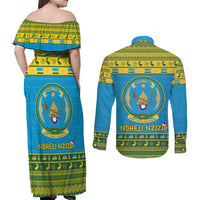 Rwanda Christmas Couples Matching Off Shoulder Maxi Dress and Long Sleeve Button Shirt Coat Of Arms Noheli Nziza - Wonder Print Shop