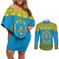 Rwanda Christmas Couples Matching Off Shoulder Short Dress and Long Sleeve Button Shirt Coat Of Arms Noheli Nziza - Wonder Print Shop
