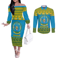 Rwanda Christmas Couples Matching Off The Shoulder Long Sleeve Dress and Long Sleeve Button Shirt Coat Of Arms Noheli Nziza