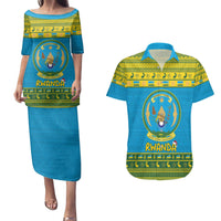 Rwanda Christmas Couples Matching Puletasi and Hawaiian Shirt Coat Of Arms Noheli Nziza - Wonder Print Shop