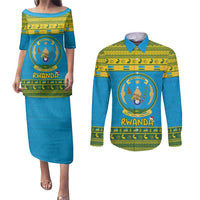 Rwanda Christmas Couples Matching Puletasi and Long Sleeve Button Shirt Coat Of Arms Noheli Nziza - Wonder Print Shop
