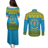Rwanda Christmas Couples Matching Puletasi and Long Sleeve Button Shirt Coat Of Arms Noheli Nziza - Wonder Print Shop