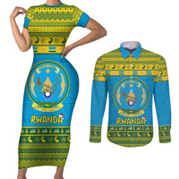 Rwanda Christmas Couples Matching Short Sleeve Bodycon Dress and Long Sleeve Button Shirt Coat Of Arms Noheli Nziza - Wonder Print Shop