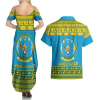 Rwanda Christmas Couples Matching Summer Maxi Dress and Hawaiian Shirt Coat Of Arms Noheli Nziza - Wonder Print Shop