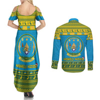 Rwanda Christmas Couples Matching Summer Maxi Dress and Long Sleeve Button Shirt Coat Of Arms Noheli Nziza - Wonder Print Shop