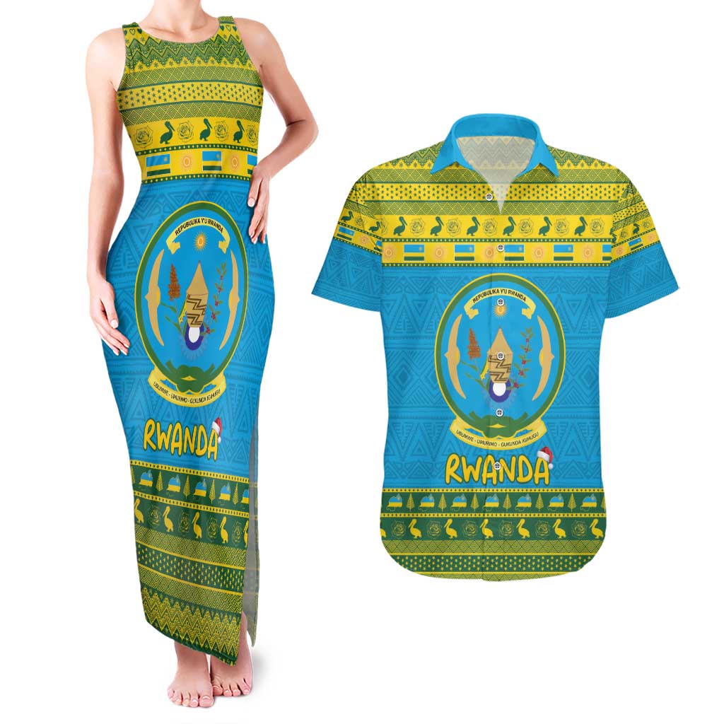 Rwanda Christmas Couples Matching Tank Maxi Dress and Hawaiian Shirt Coat Of Arms Noheli Nziza - Wonder Print Shop