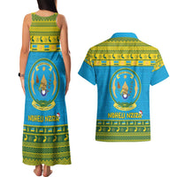Rwanda Christmas Couples Matching Tank Maxi Dress and Hawaiian Shirt Coat Of Arms Noheli Nziza - Wonder Print Shop