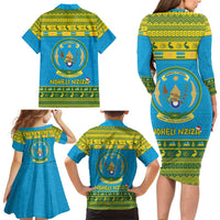 Rwanda Christmas Family Matching Long Sleeve Bodycon Dress and Hawaiian Shirt Coat Of Arms Noheli Nziza - Wonder Print Shop