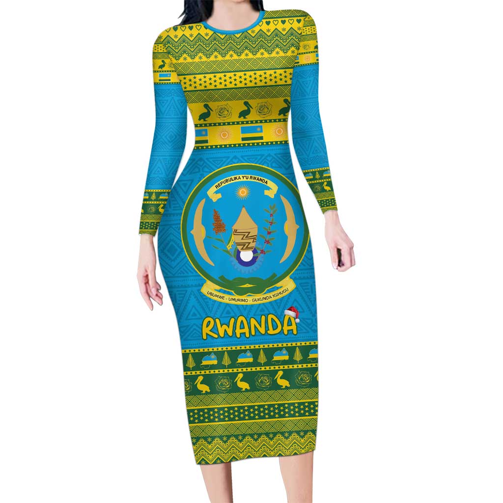 Rwanda Christmas Family Matching Long Sleeve Bodycon Dress and Hawaiian Shirt Coat Of Arms Noheli Nziza - Wonder Print Shop