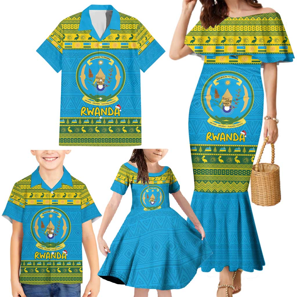 Rwanda Christmas Family Matching Mermaid Dress and Hawaiian Shirt Coat Of Arms Noheli Nziza - Wonder Print Shop