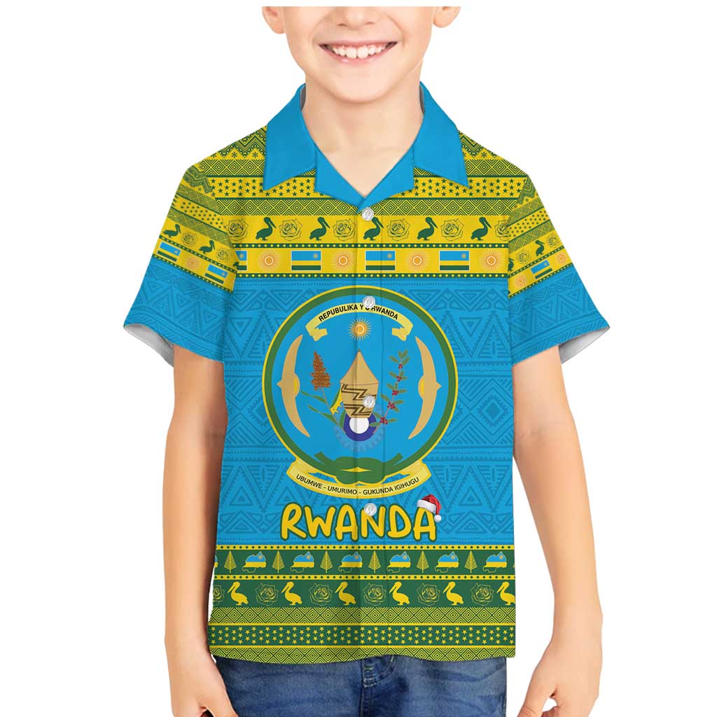Rwanda Christmas Family Matching Mermaid Dress and Hawaiian Shirt Coat Of Arms Noheli Nziza - Wonder Print Shop