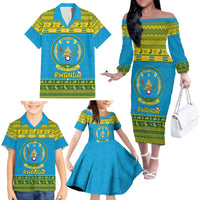 Rwanda Christmas Family Matching Off The Shoulder Long Sleeve Dress and Hawaiian Shirt Coat Of Arms Noheli Nziza - Wonder Print Shop