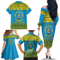 Rwanda Christmas Family Matching Off The Shoulder Long Sleeve Dress and Hawaiian Shirt Coat Of Arms Noheli Nziza - Wonder Print Shop
