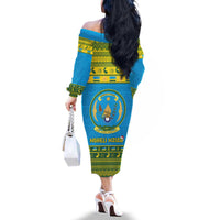 Rwanda Christmas Family Matching Off The Shoulder Long Sleeve Dress and Hawaiian Shirt Coat Of Arms Noheli Nziza - Wonder Print Shop