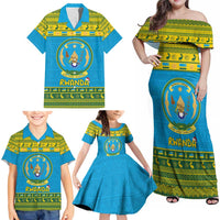 Rwanda Christmas Family Matching Off Shoulder Maxi Dress and Hawaiian Shirt Coat Of Arms Noheli Nziza - Wonder Print Shop
