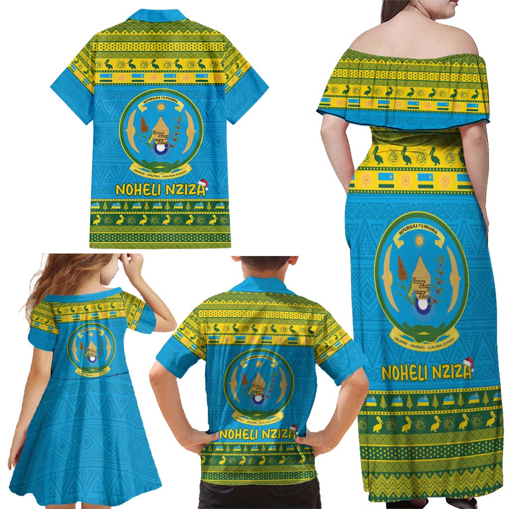 Rwanda Christmas Family Matching Off Shoulder Maxi Dress and Hawaiian Shirt Coat Of Arms Noheli Nziza - Wonder Print Shop