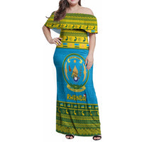 Rwanda Christmas Family Matching Off Shoulder Maxi Dress and Hawaiian Shirt Coat Of Arms Noheli Nziza - Wonder Print Shop