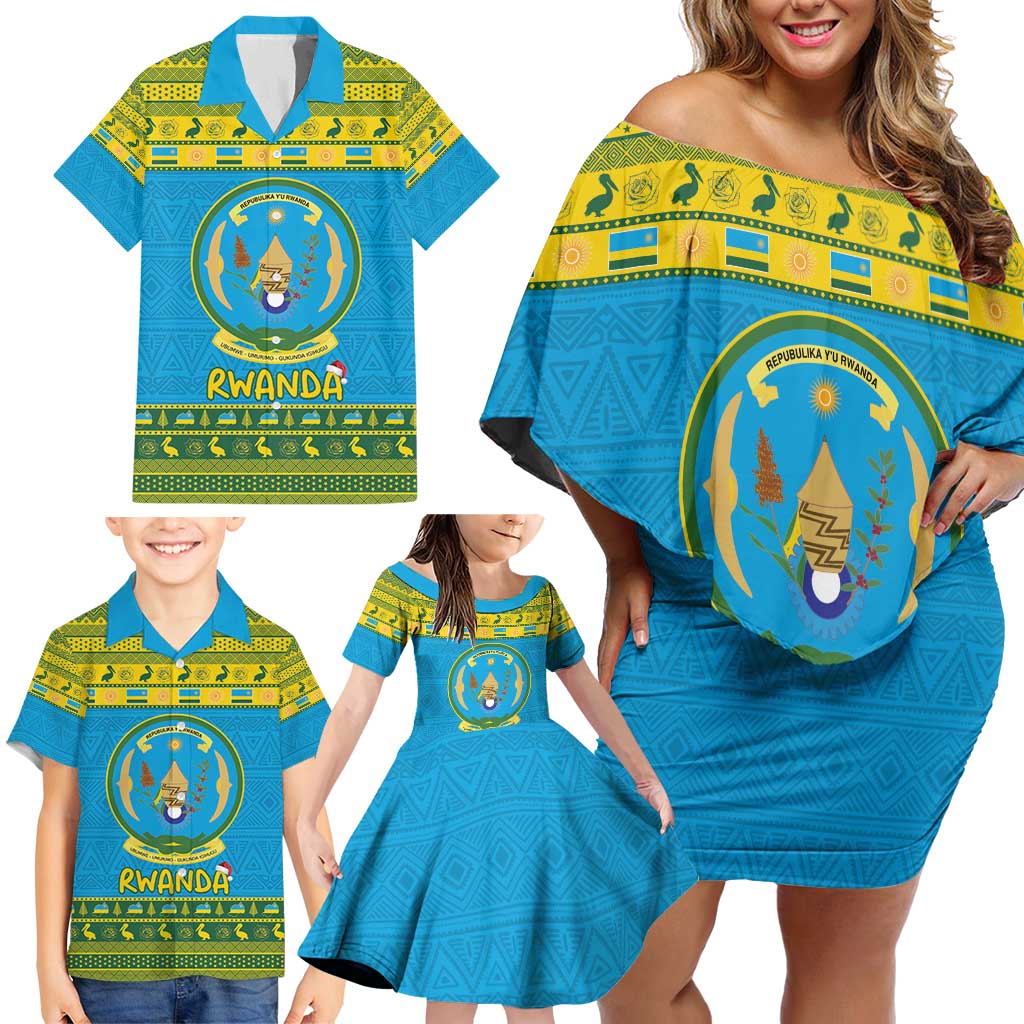 Rwanda Christmas Family Matching Off Shoulder Short Dress and Hawaiian Shirt Coat Of Arms Noheli Nziza - Wonder Print Shop