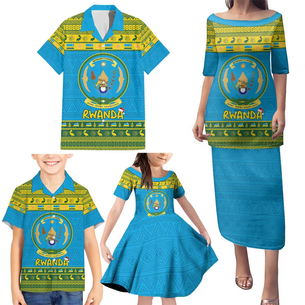 Rwanda Christmas Family Matching Puletasi and Hawaiian Shirt Coat Of Arms Noheli Nziza - Wonder Print Shop
