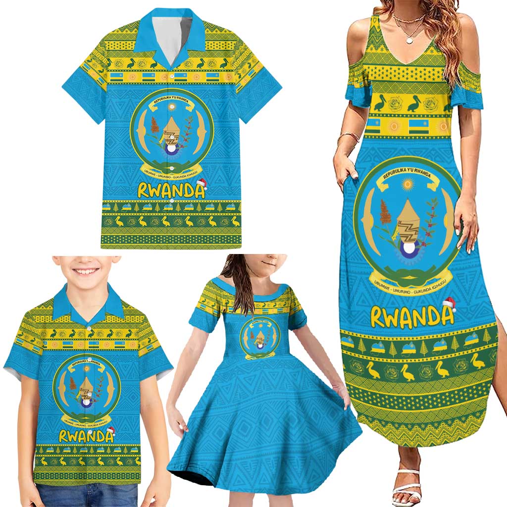 Rwanda Christmas Family Matching Summer Maxi Dress and Hawaiian Shirt Coat Of Arms Noheli Nziza - Wonder Print Shop