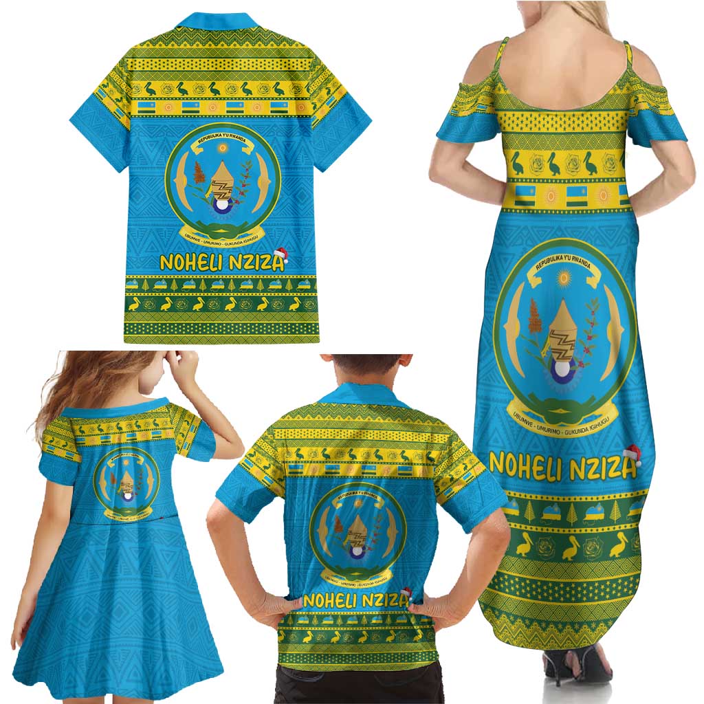 Rwanda Christmas Family Matching Summer Maxi Dress and Hawaiian Shirt Coat Of Arms Noheli Nziza - Wonder Print Shop