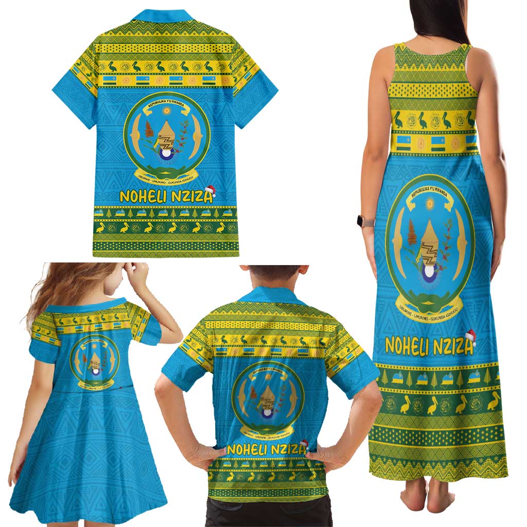 Rwanda Christmas Family Matching Tank Maxi Dress and Hawaiian Shirt Coat Of Arms Noheli Nziza - Wonder Print Shop