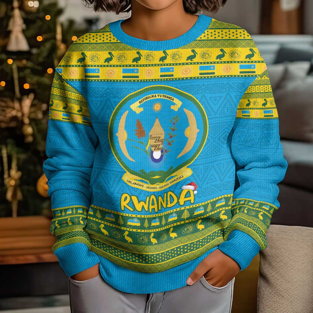 Rwanda Christmas Kid Ugly Christmas Sweater Coat Of Arms Noheli Nziza - Wonder Print Shop