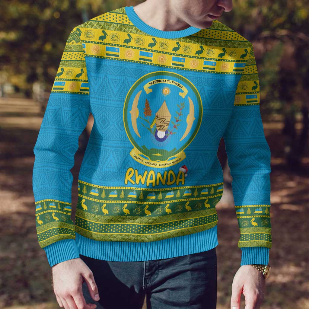 Rwanda Christmas Ugly Christmas Sweater Coat Of Arms Noheli Nziza - Wonder Print Shop