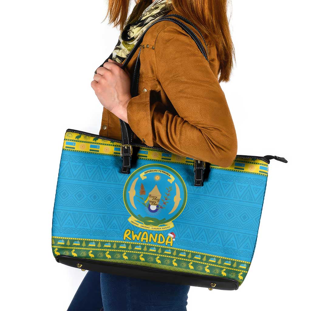 Rwanda Christmas Leather Tote Bag Coat Of Arms Noheli Nziza - Wonder Print Shop