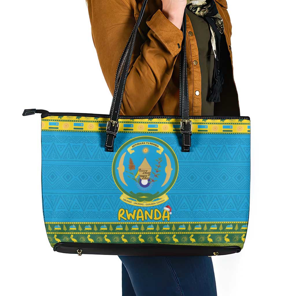 Rwanda Christmas Leather Tote Bag Coat Of Arms Noheli Nziza - Wonder Print Shop
